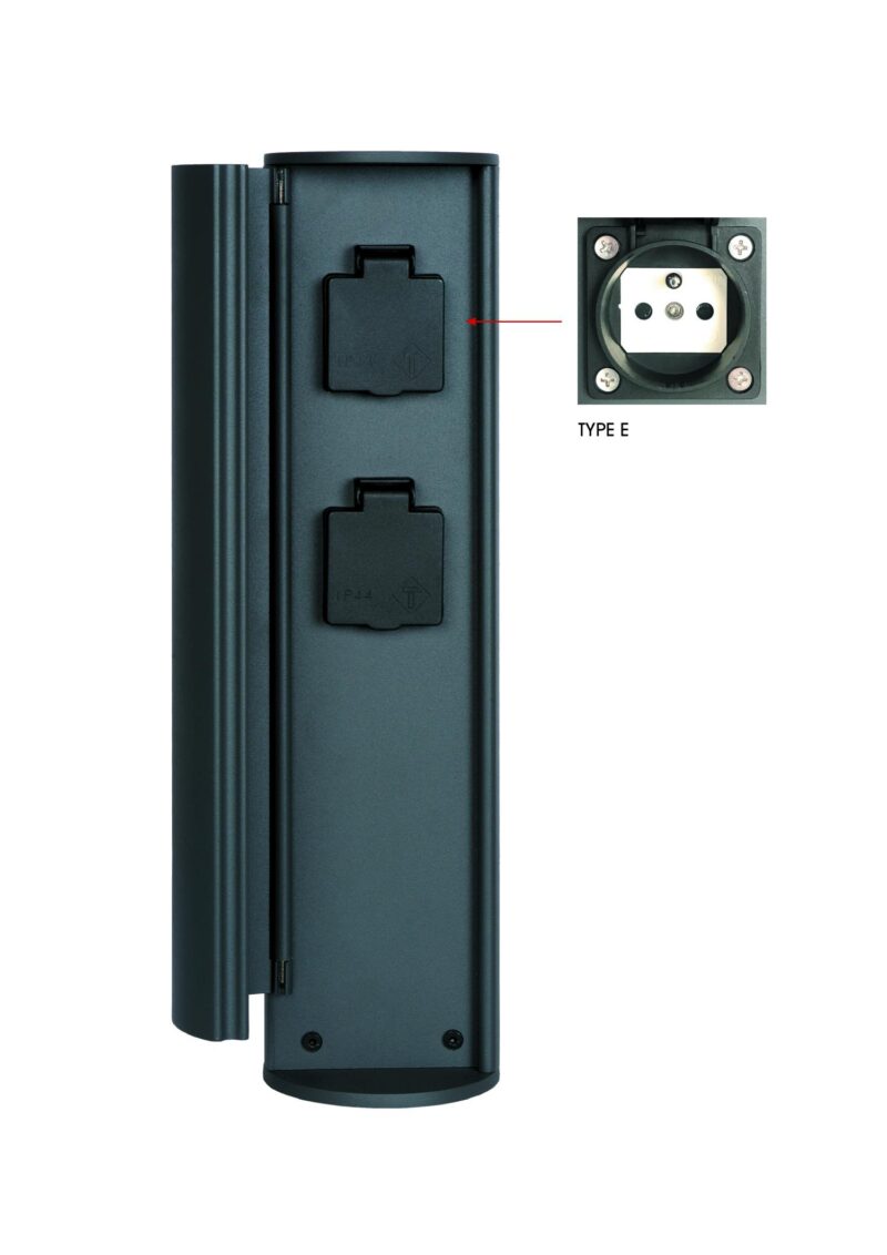 Lucide POWERPOINT - Outdoor socket column - Sockets with pin earth - Type E - FR, BE, POL, SVK & CZE standard - Ø 10 cm - IP44 - Anthracite