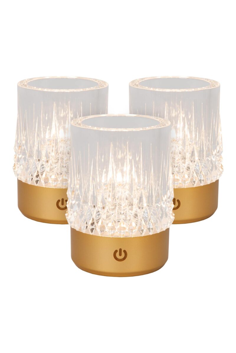 Lucide LILY - Rechargeable Table lamp - Battery pack - Ø 8 cm - LED Dim to warm - 1x3W 2700K/3000K - Matt Gold / Brass - Set of 3