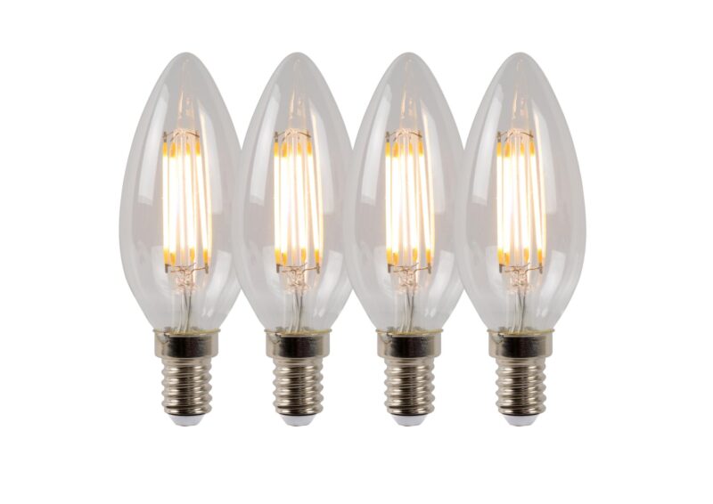 Lucide C35 - Filament bulb - Ø 3,5 cm - LED Dim. - E14 - 4x4W 2700K - Transparant - Set of 4