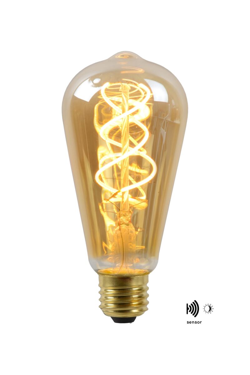Lucide ST64 TWILIGHT SENSOR - Filament bulb - Ø 6,4 cm - LED - E27 - 1x4W 2200K - Day/Night Sensor - Amber